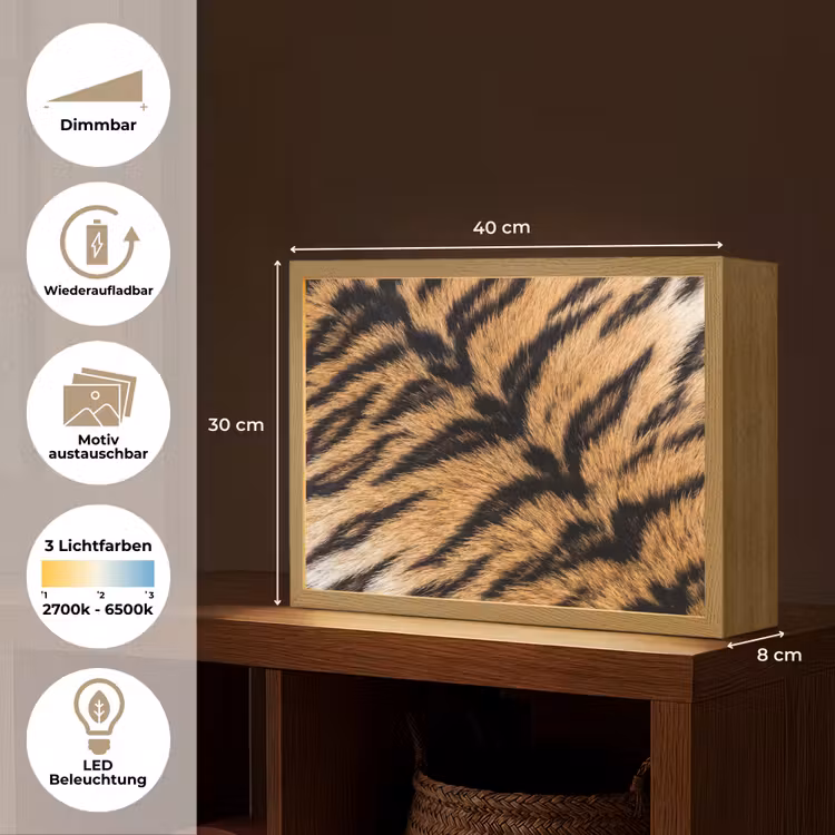 Realistisch - Tijgervacht - Zwart Light Box met batterij (Wandlamp) middel -USP_websiteoverzichtDE