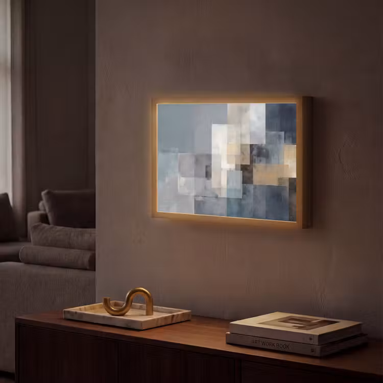 Rechthoeken - Abstract - Blauw Light Box met batterij (Wandlamp) middel -sfeer1