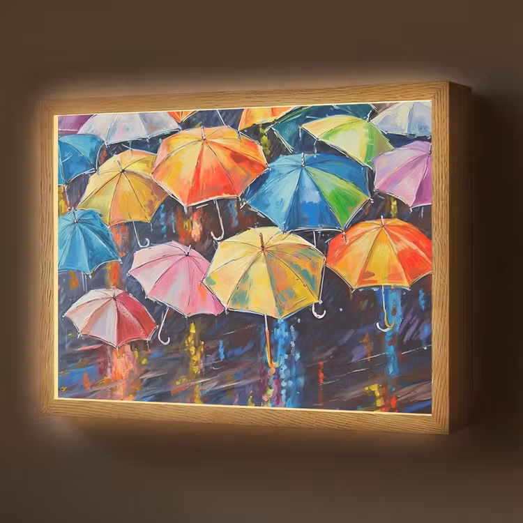Paraplu's - Schilderij - Kunst - Regenboog Light Box met batterij (Wandlamp) middel -z3d_website