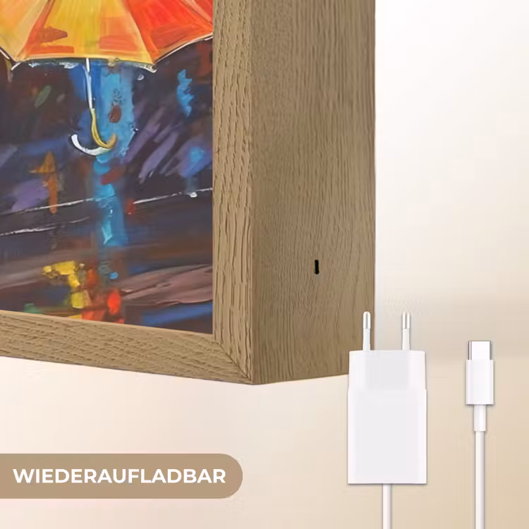 Paraplu's - Schilderij - Kunst - Regenboog Light Box met batterij (Wandlamp) middel -USP_websiteoplaadbaarDE
