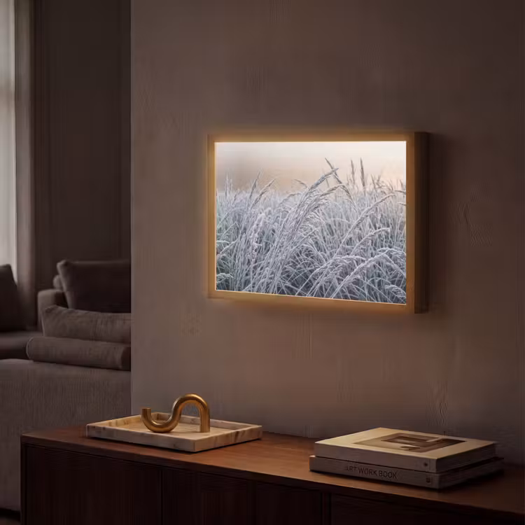 Rijp - Gras - Kristallen - Winter - Minimalistisch Light Box met batterij (Wandlamp) middel -sfeer1