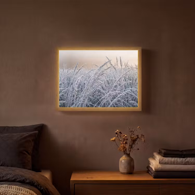 Rijp - Gras - Kristallen - Winter - Minimalistisch Light Box met batterij (Wandlamp) middel -sfeer4
