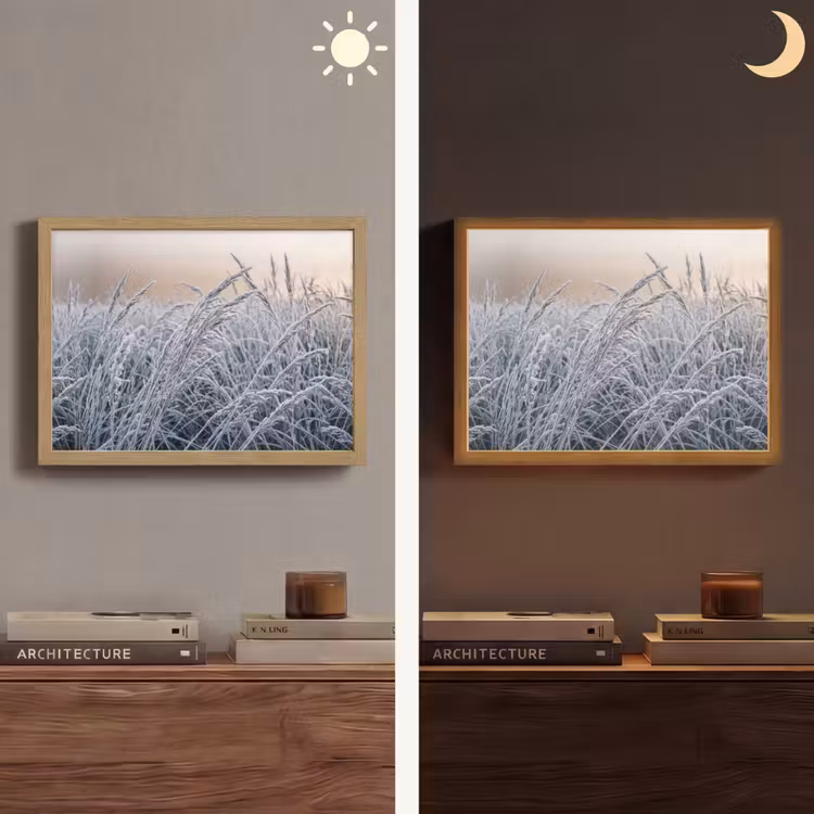 Rijp - Gras - Kristallen - Winter - Minimalistisch Light Box met batterij (Wandlamp) middel -sfeer3
