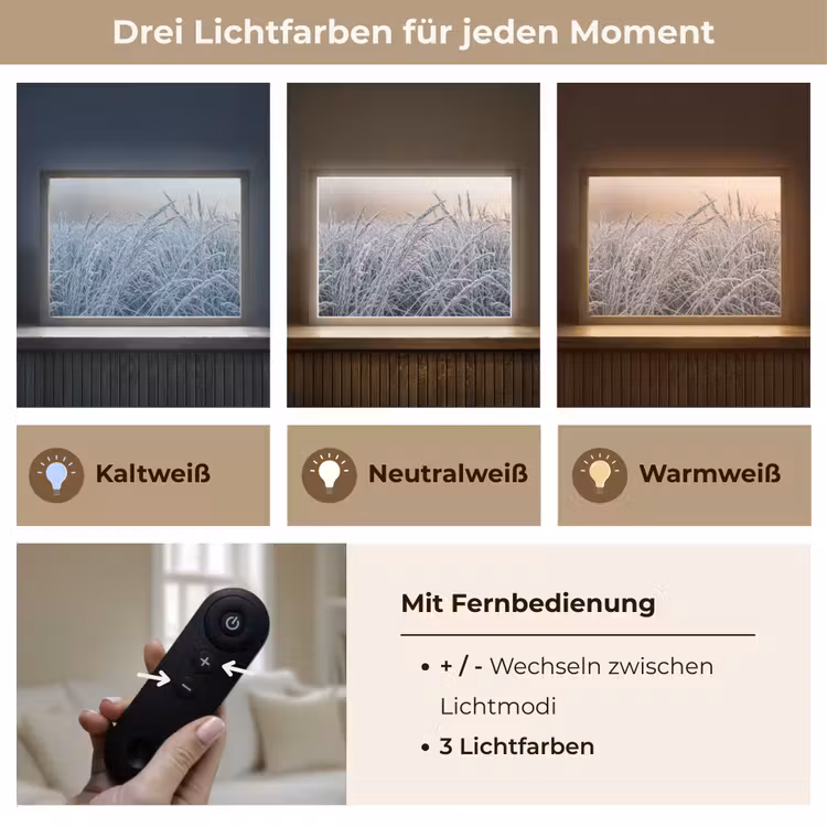 Rijp - Gras - Kristallen - Winter - Minimalistisch Light Box met batterij (Wandlamp) middel -USP_lichtkleurDE