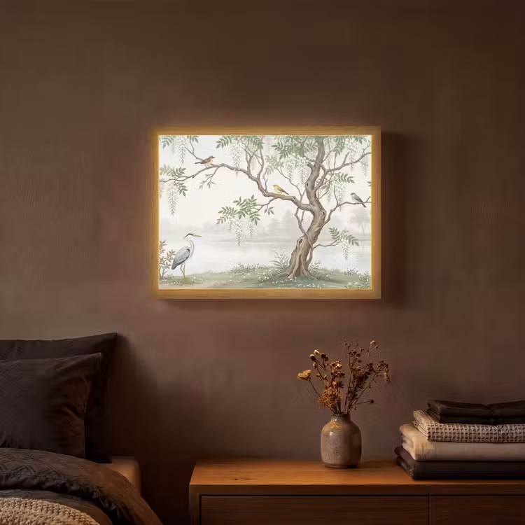 Reiger - Landschap - Groen Light Box met batterij (Wandlamp) middel -sfeer4