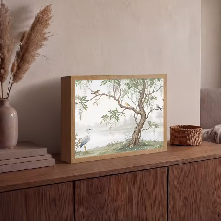 Reiger - Landschap - Groen Light Box met batterij (Wandlamp) middel -sfeer2