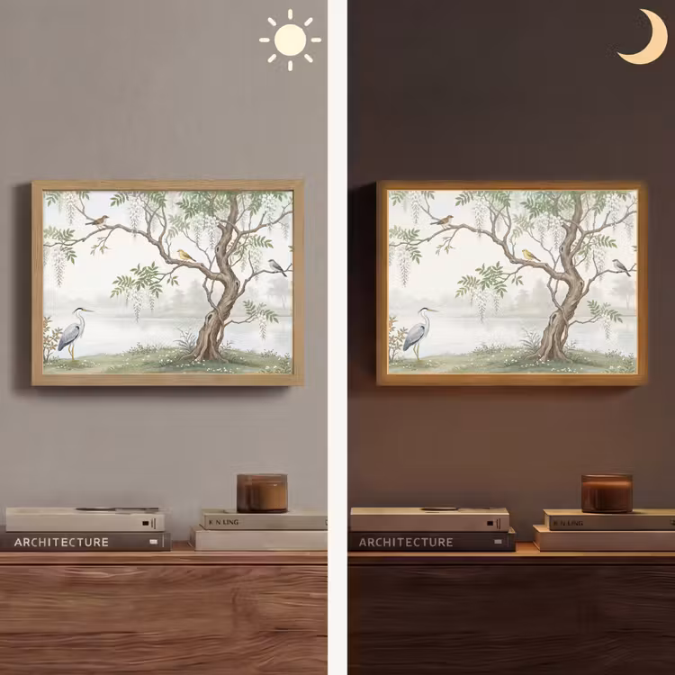 Reiger - Landschap - Groen Light Box met batterij (Wandlamp) middel -sfeer3