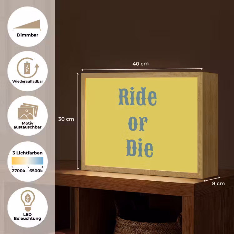 Ride or die - Geel - Blauw Light Box met batterij (Wandlamp) middel -USP_websiteoverzichtDE