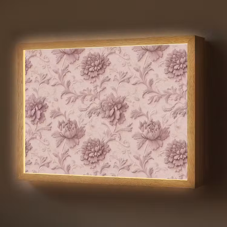 Reliëf - Pioenrozen - Roze Light Box met batterij (Wandlamp) middel 907 -z3d_website