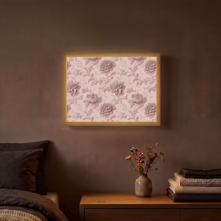 Reliëf - Pioenrozen - Roze Light Box met batterij (Wandlamp) middel 907 -sfeer4