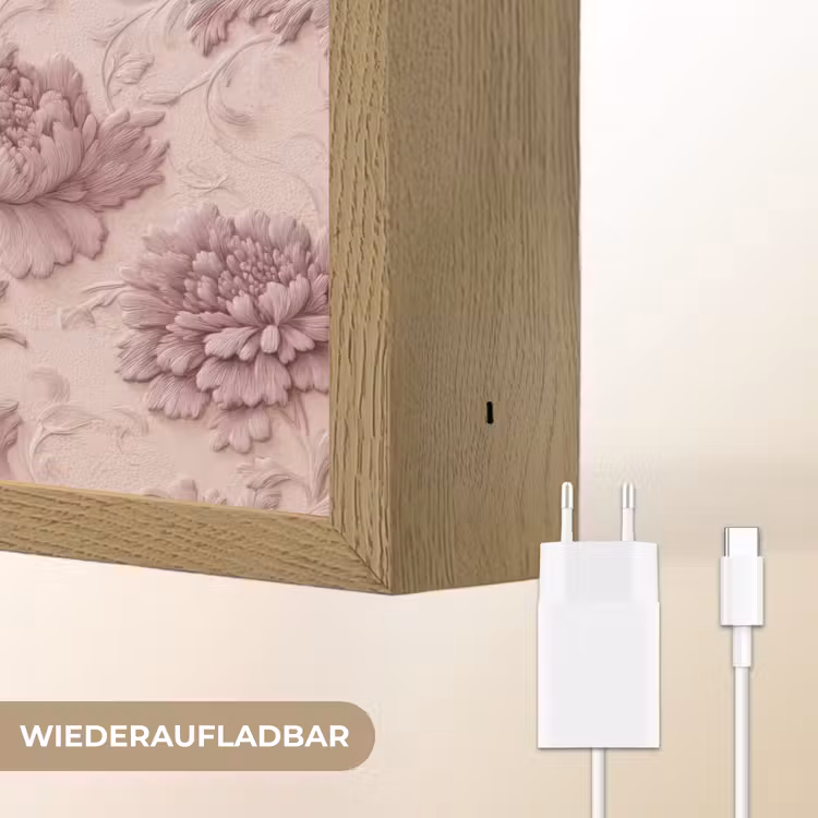 Reliëf - Pioenrozen - Roze Light Box met batterij (Wandlamp) middel 907 -USP_websiteoplaadbaarDE