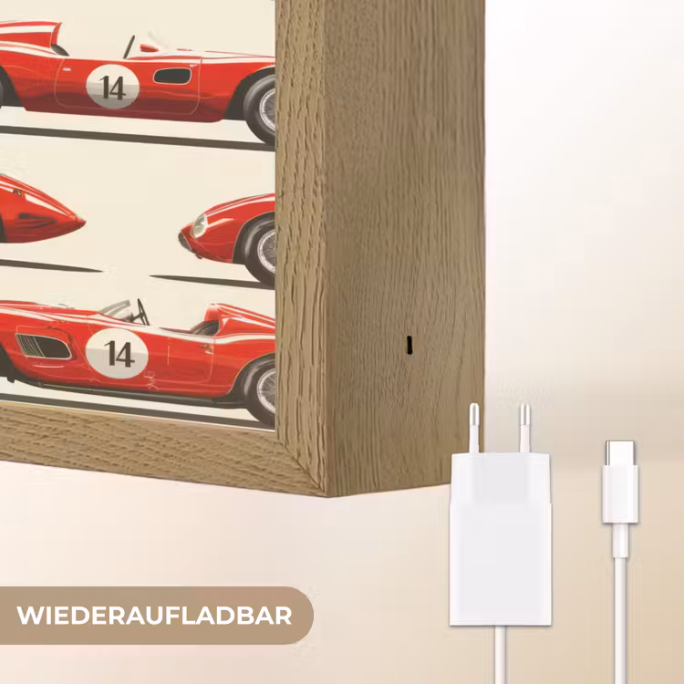 Raceauto - Retro - Rood Light Box met batterij (Wandlamp) middel 907 -USP_websiteoplaadbaarDE