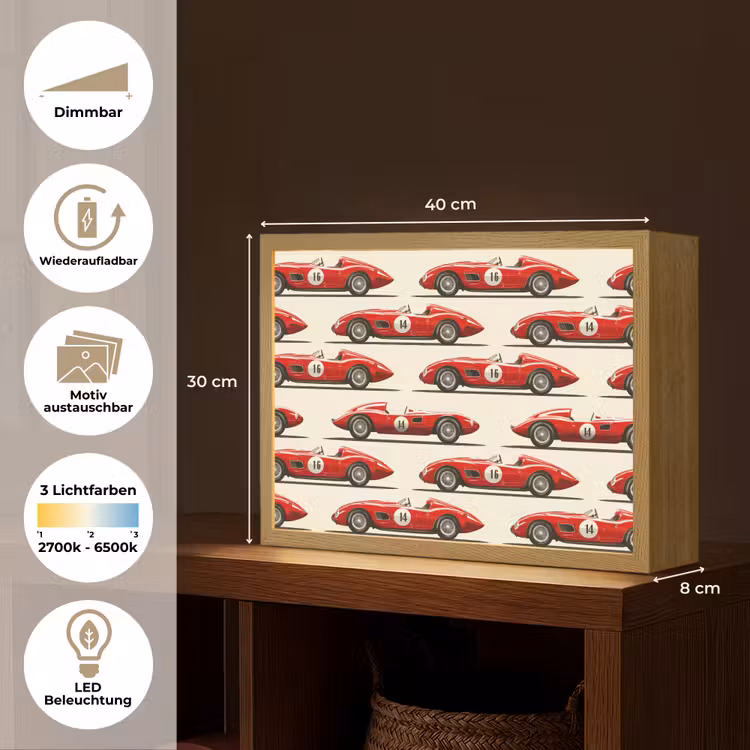 Raceauto - Retro - Rood Light Box met batterij (Wandlamp) middel 907 -USP_websiteoverzichtDE
