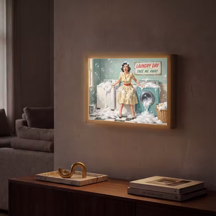 Retro - Blauw - Vrouw Light Box met batterij (Wandlamp) middel -sfeer1