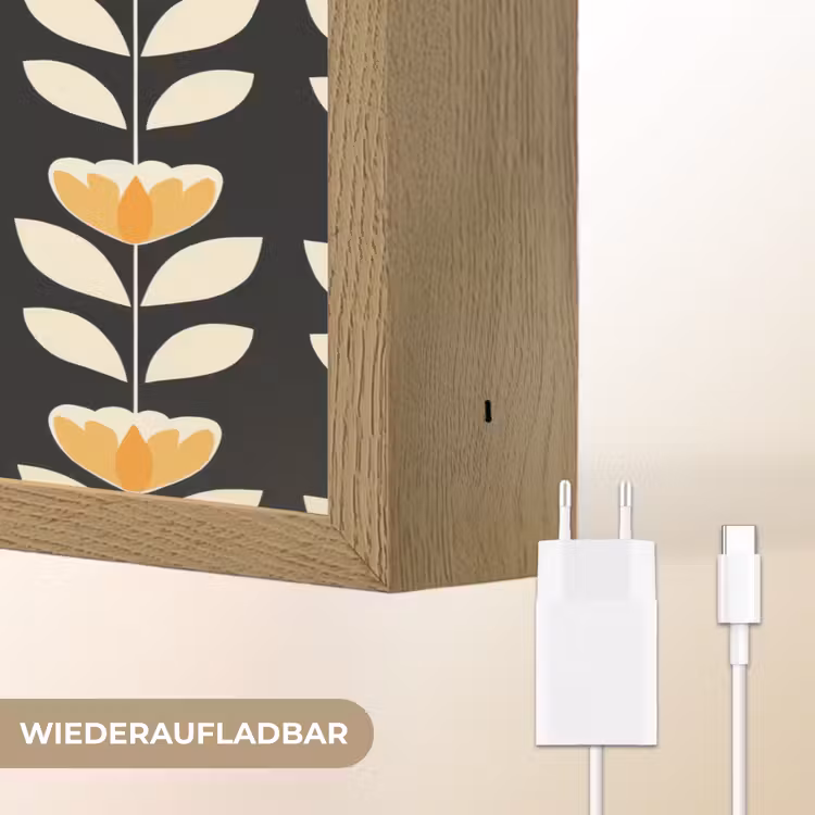 Retro - Bloem - Zwart - Okergeel Light Box met batterij (Wandlamp) middel 907 -USP_websiteoplaadbaarDE