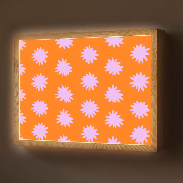 Retro - Bloemen - Oranje Light Box met batterij (Wandlamp) middel 907 -z3d_website