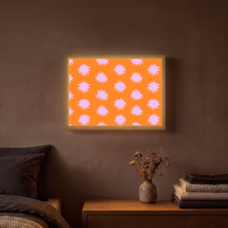 Retro - Bloemen - Oranje Light Box met batterij (Wandlamp) middel 907 -sfeer4