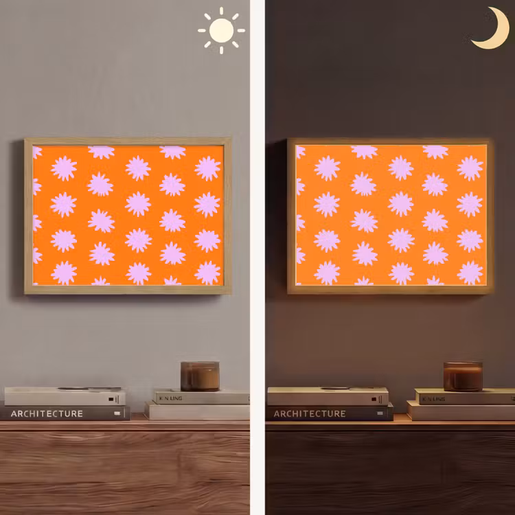 Retro - Bloemen - Oranje Light Box met batterij (Wandlamp) middel 907 -sfeer3