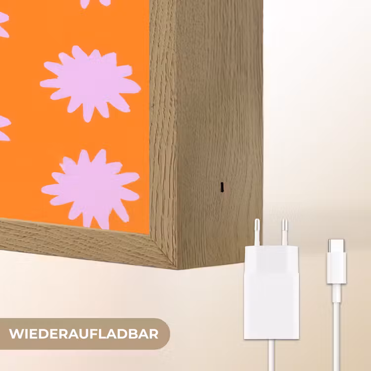 Retro - Bloemen - Oranje Light Box met batterij (Wandlamp) middel 907 -USP_websiteoplaadbaarDE