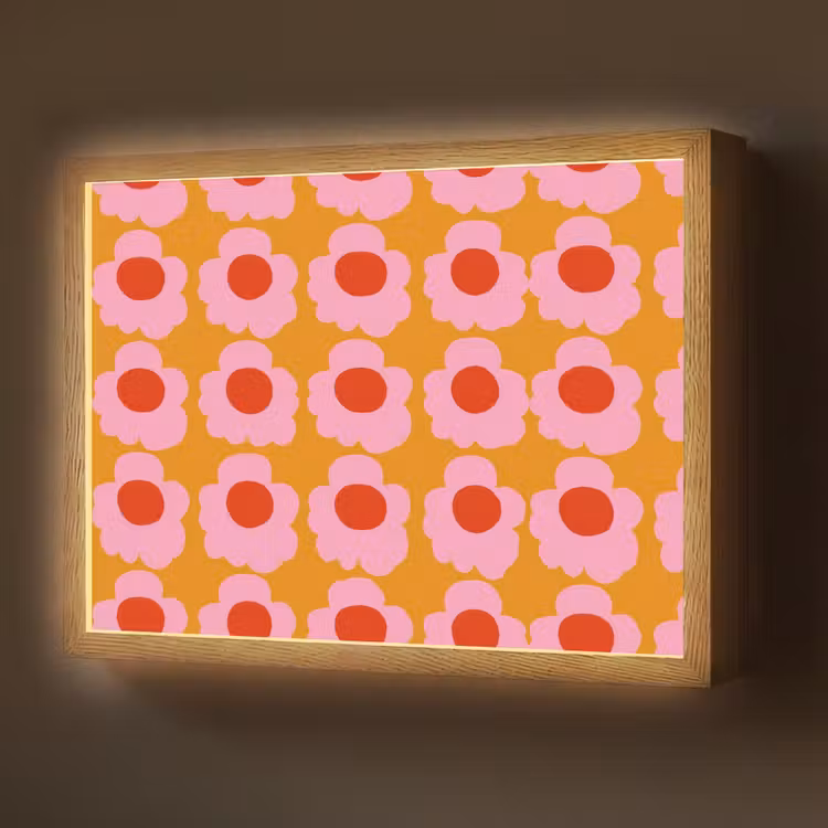Retro - Bloemen - Roze Light Box met batterij (Wandlamp) middel 907 -z3d_website