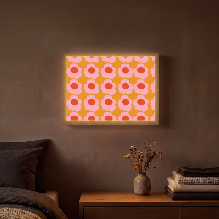 Retro - Bloemen - Roze Light Box met batterij (Wandlamp) middel 907 -sfeer4