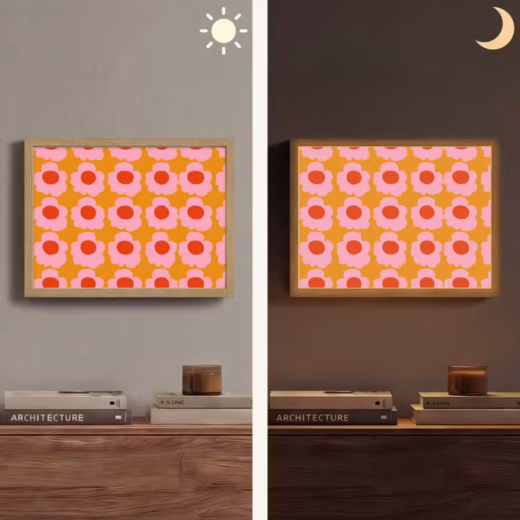 Retro - Bloemen - Roze Light Box met batterij (Wandlamp) middel 907 -sfeer3