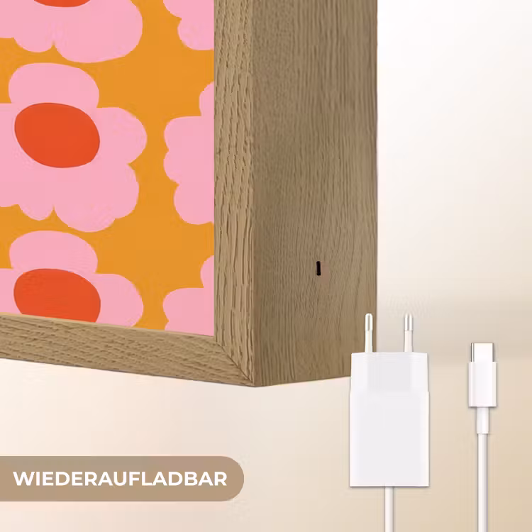 Retro - Bloemen - Roze Light Box met batterij (Wandlamp) middel 907 -USP_websiteoplaadbaarDE