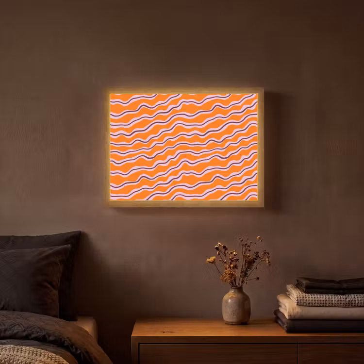 Retro - Golvend - Oranje Light Box met batterij (Wandlamp) middel 907 -sfeer4