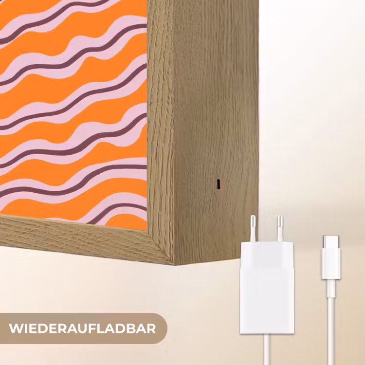 Retro - Golvend - Oranje Light Box met batterij (Wandlamp) middel 907 -USP_websiteoplaadbaarDE