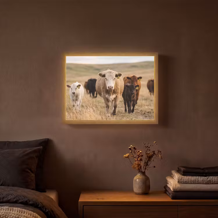 Runderen - Kudde - Landschap - Weide - Rustig Light Box met batterij (Wandlamp) middel -sfeer4