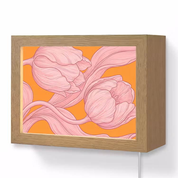 Lightbox - Wandleuchte - Rosa Blumen – Modern - Roze bloemen - Modern Light Box met kabel (Wandlamp) klein