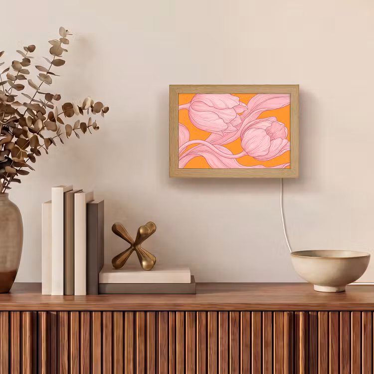Lightbox - Wandleuchte - Rosa Blumen – Modern - Roze bloemen - Modern Light Box met kabel (Wandlamp) klein