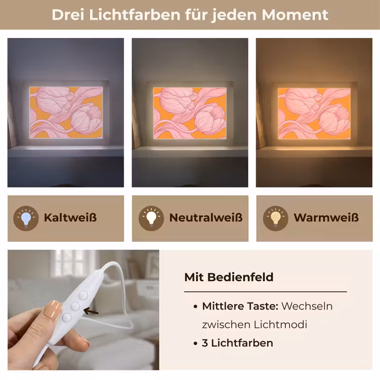 Lightbox - Wandleuchte - Rosa Blumen – Modern - Roze bloemen - Modern Light Box met kabel (Wandlamp) klein