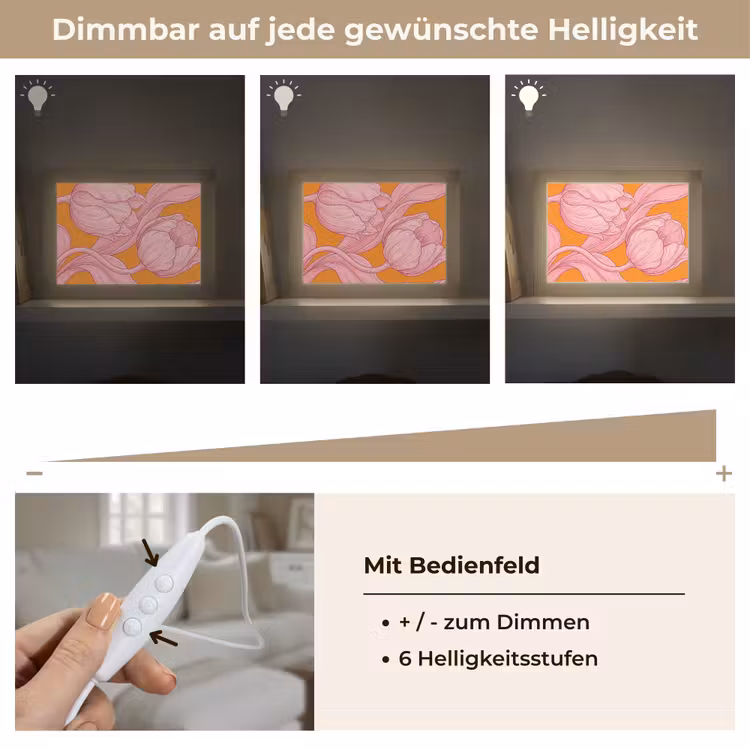 Lightbox - Wandleuchte - Rosa Blumen – Modern - Roze bloemen - Modern Light Box met kabel (Wandlamp) klein