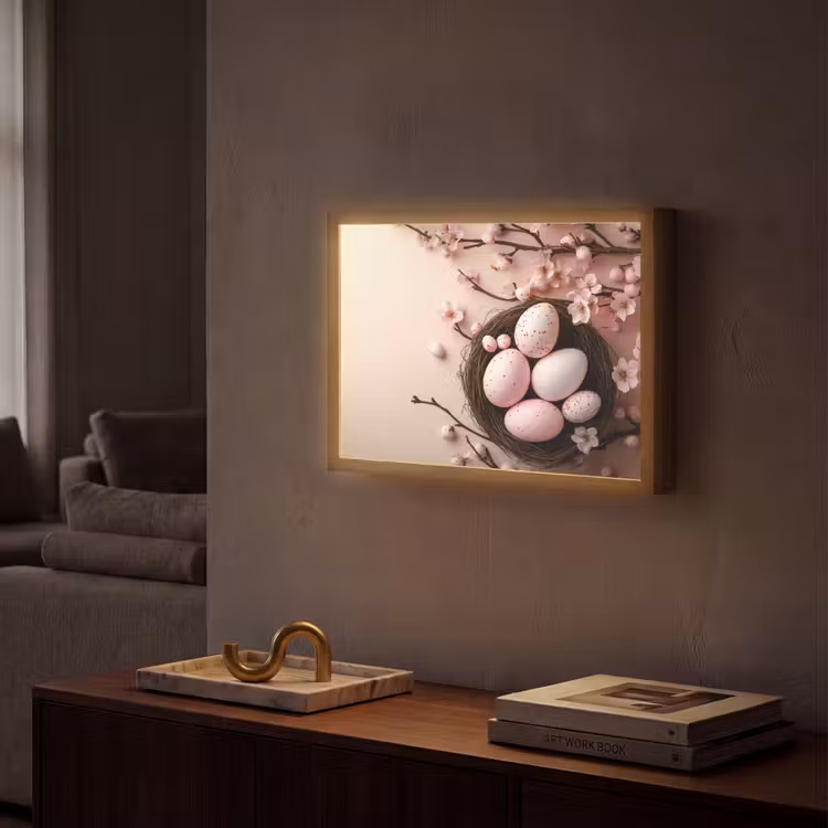 Roze - Bloesems - Eieren Light Box met batterij (Wandlamp) middel -sfeer1