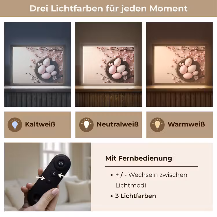 Roze - Bloesems - Eieren Light Box met batterij (Wandlamp) middel -USP_lichtkleurDE