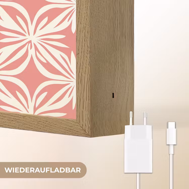 Roze - Bloemenmotief - Wit - Modern Light Box met batterij (Wandlamp) middel 907 -USP_websiteoplaadbaarDE
