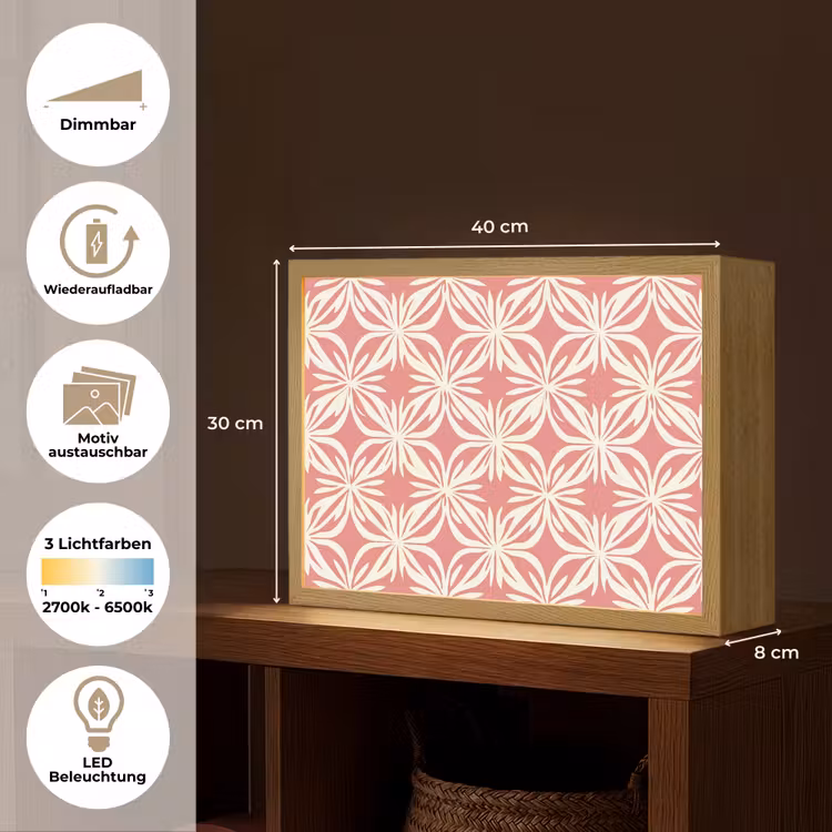 Roze - Bloemenmotief - Wit - Modern Light Box met batterij (Wandlamp) middel 907 -USP_websiteoverzichtDE