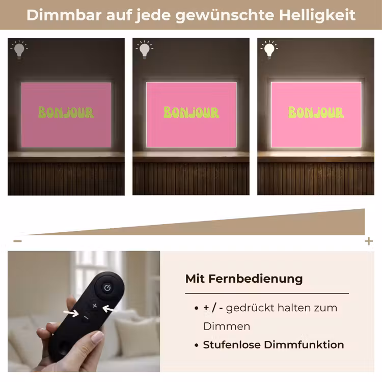 Roze - Groene bonjour - Organisch Light Box met batterij (Wandlamp) middel -USP_dimbaarDE