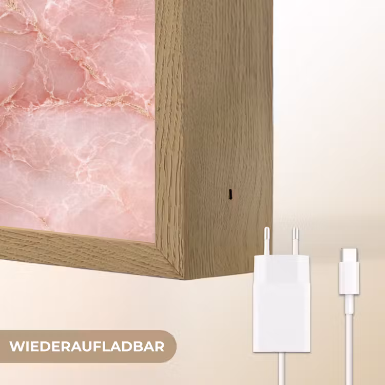 Roze - Kwarts - Goud - Marmer Light Box met batterij (Wandlamp) middel 907 -USP_websiteoplaadbaarDE