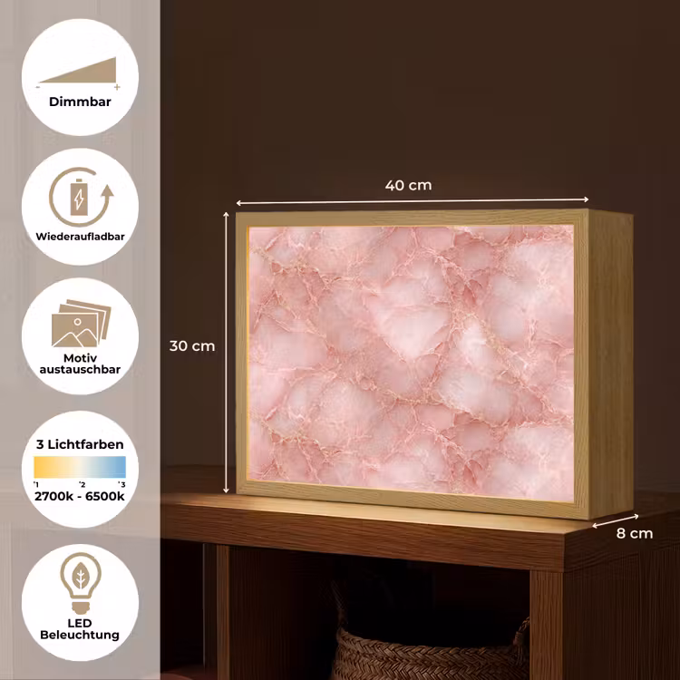 Roze - Kwarts - Goud - Marmer Light Box met batterij (Wandlamp) middel 907 -USP_websiteoverzichtDE