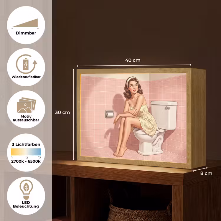 Roze - Retro - Vrouw Light Box met batterij (Wandlamp) middel -USP_websiteoverzichtDE
