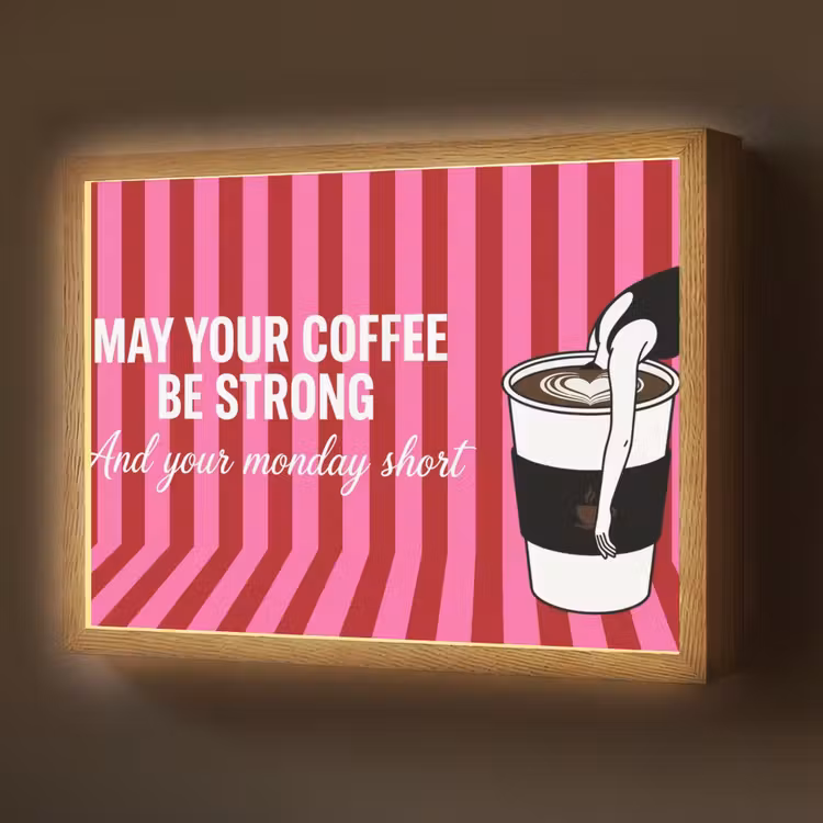 Roze - Strepen - Koffie - Maandag Light Box met batterij (Wandlamp) middel -z3d_website