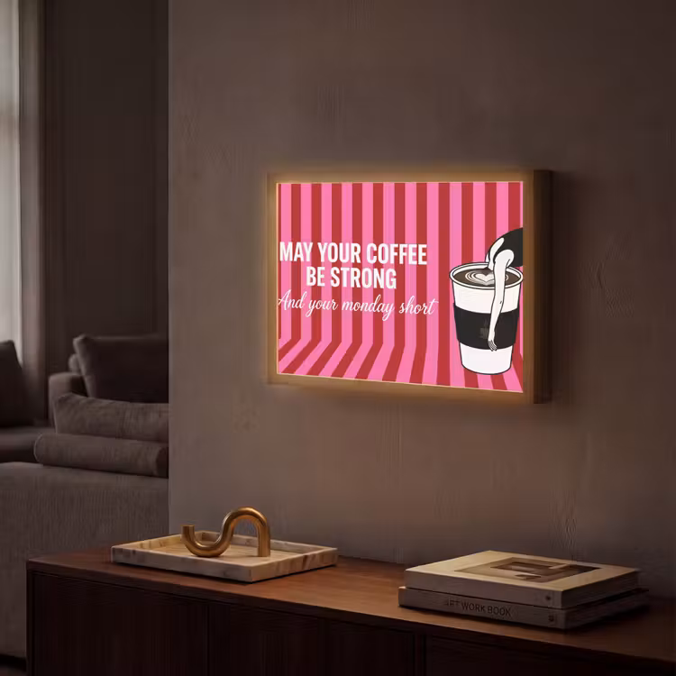 Roze - Strepen - Koffie - Maandag Light Box met batterij (Wandlamp) middel -sfeer1