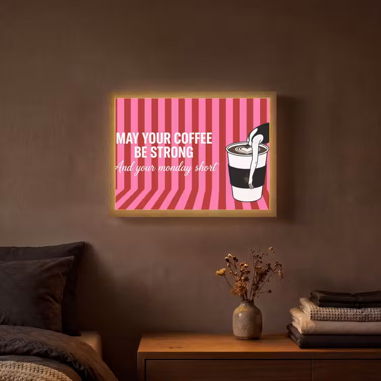 Roze - Strepen - Koffie - Maandag Light Box met batterij (Wandlamp) middel -sfeer4