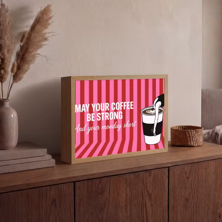Roze - Strepen - Koffie - Maandag Light Box met batterij (Wandlamp) middel -sfeer2