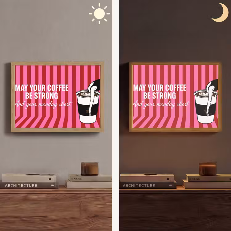 Roze - Strepen - Koffie - Maandag Light Box met batterij (Wandlamp) middel -sfeer3