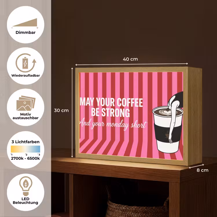 Roze - Strepen - Koffie - Maandag Light Box met batterij (Wandlamp) middel -USP_websiteoverzichtDE