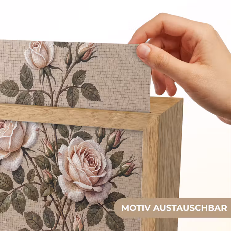 Roos - Mozaïek - Bloemen - Klassiek - Beige Light Box met kabel (Wandlamp) klein -USP_websiteprintDE