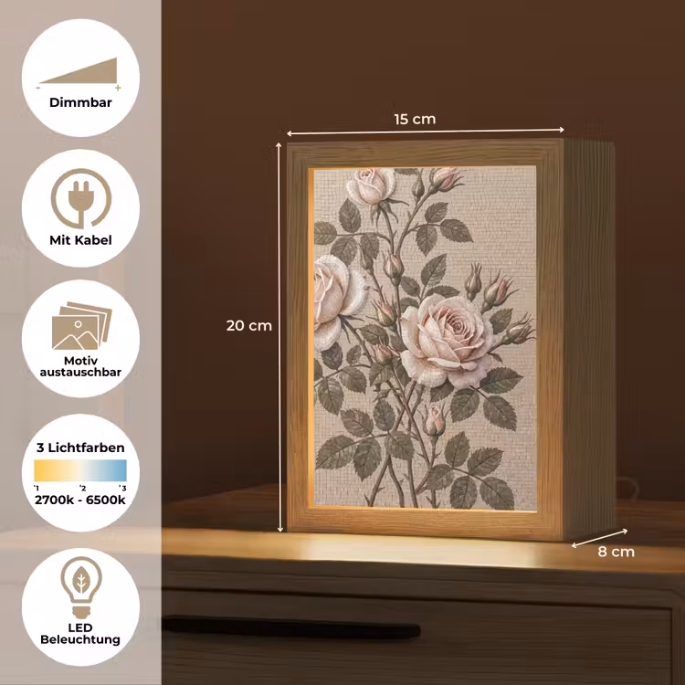 Roos - Mozaïek - Bloemen - Klassiek - Beige Light Box met kabel (Wandlamp) klein -USP_websiteoverzichtDE